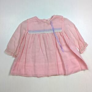 Vintage Nannette Dress Baby Girls Sz 12m Pink 80s Long Sleeve Classic
